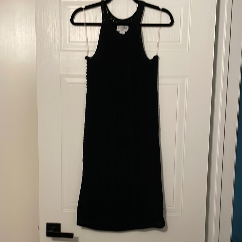 Carmen Marc Valvo Black Halter Sheath Midi Dress